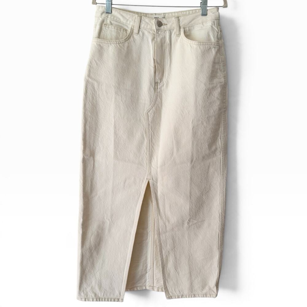 Mango MNG Ecru Denim Maxi Skirt Size Medium